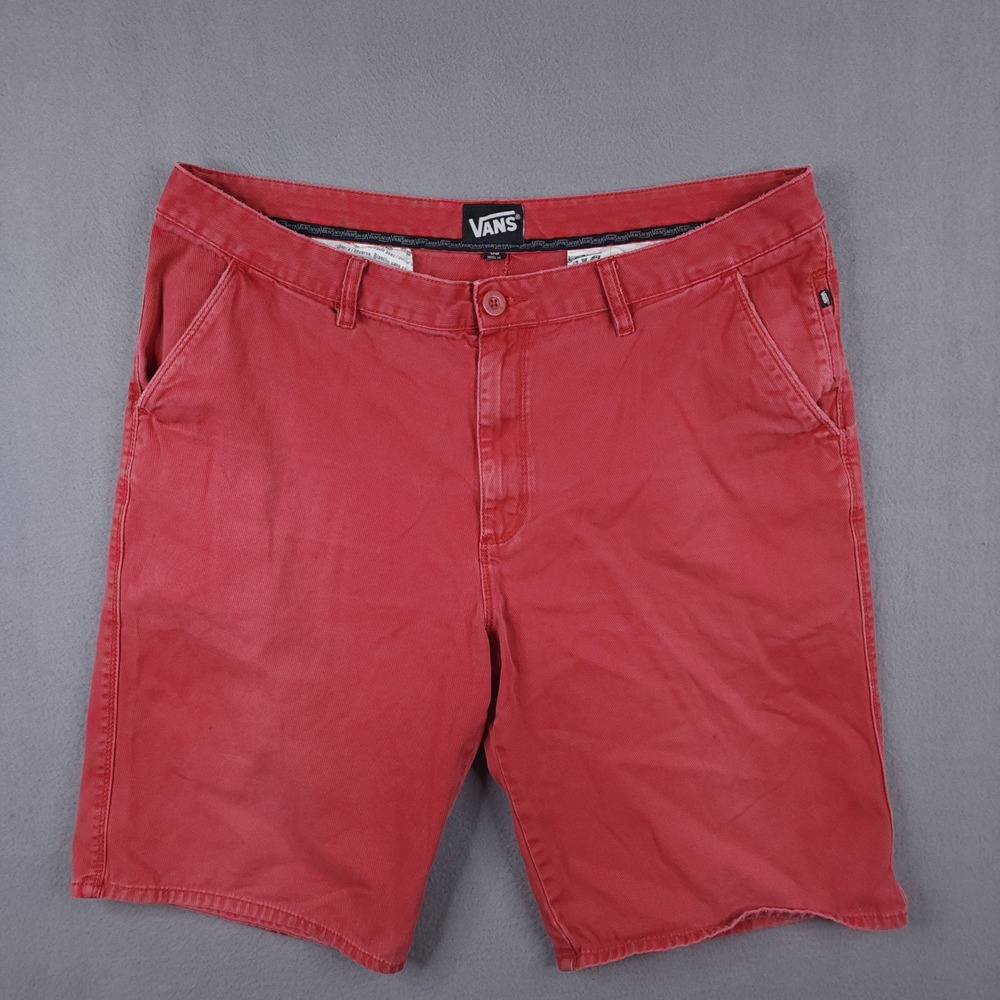 Vans Mens Chino Shorts Red Cotton Twill Flat Front Skateboard Casual Size 38
